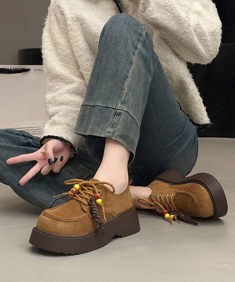 30代ファッション 厚底編み上げローファー 大人可愛い歩きやすい靴