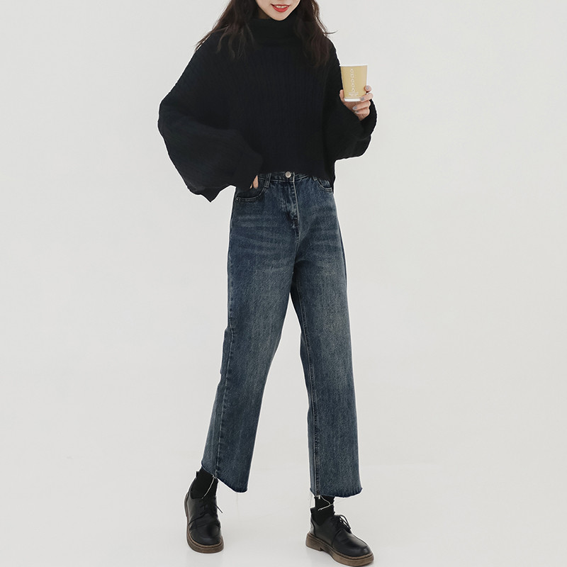 30代ファッション ストレートワイドデニムパンツ