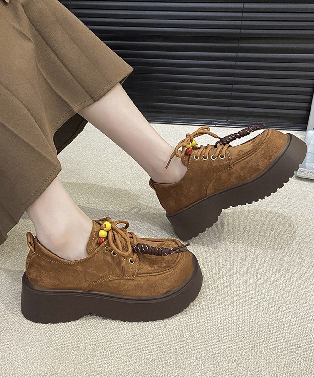 30代ファッション 厚底編み上げローファー 大人可愛い歩きやすい靴