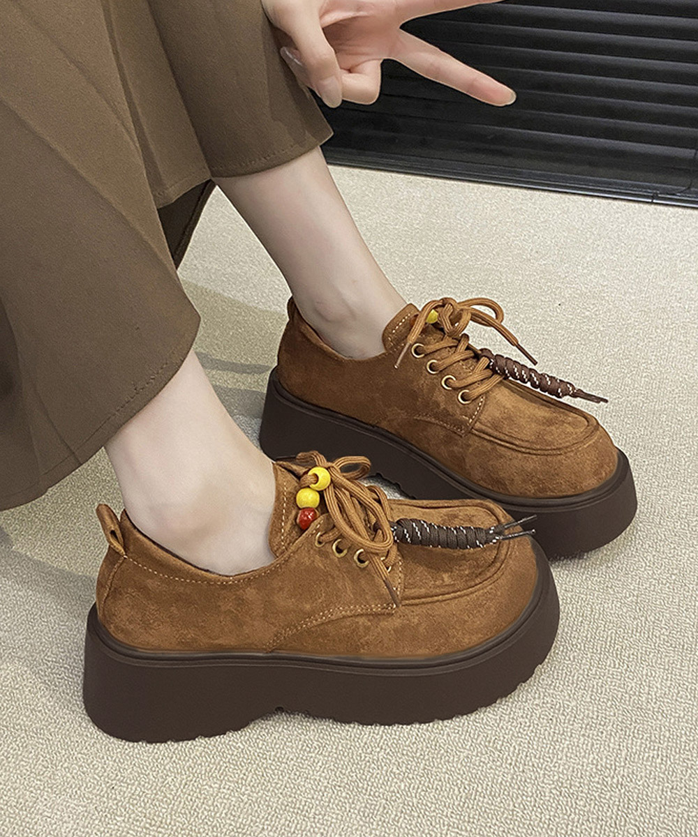 30代ファッション 厚底編み上げローファー 大人可愛い歩きやすい靴