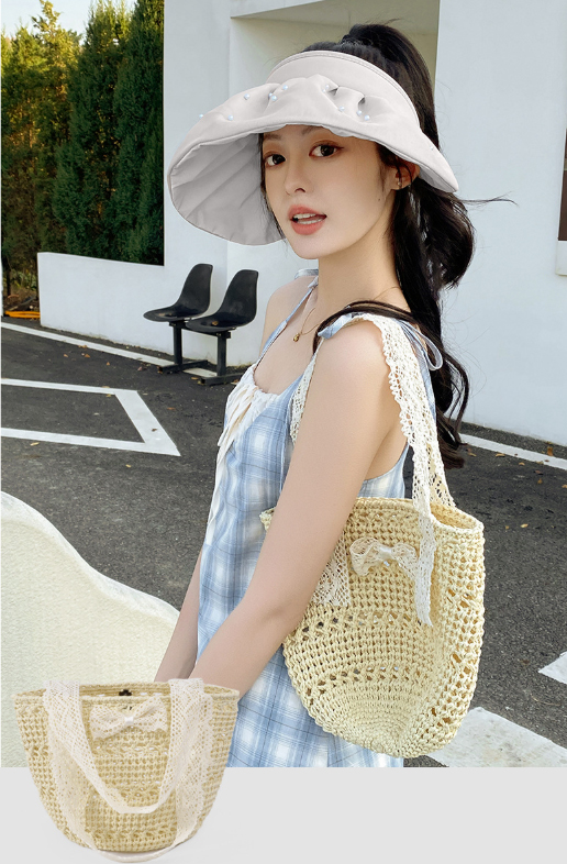 30代ファッション 編み込みロープバッグ リボン付きかごトート