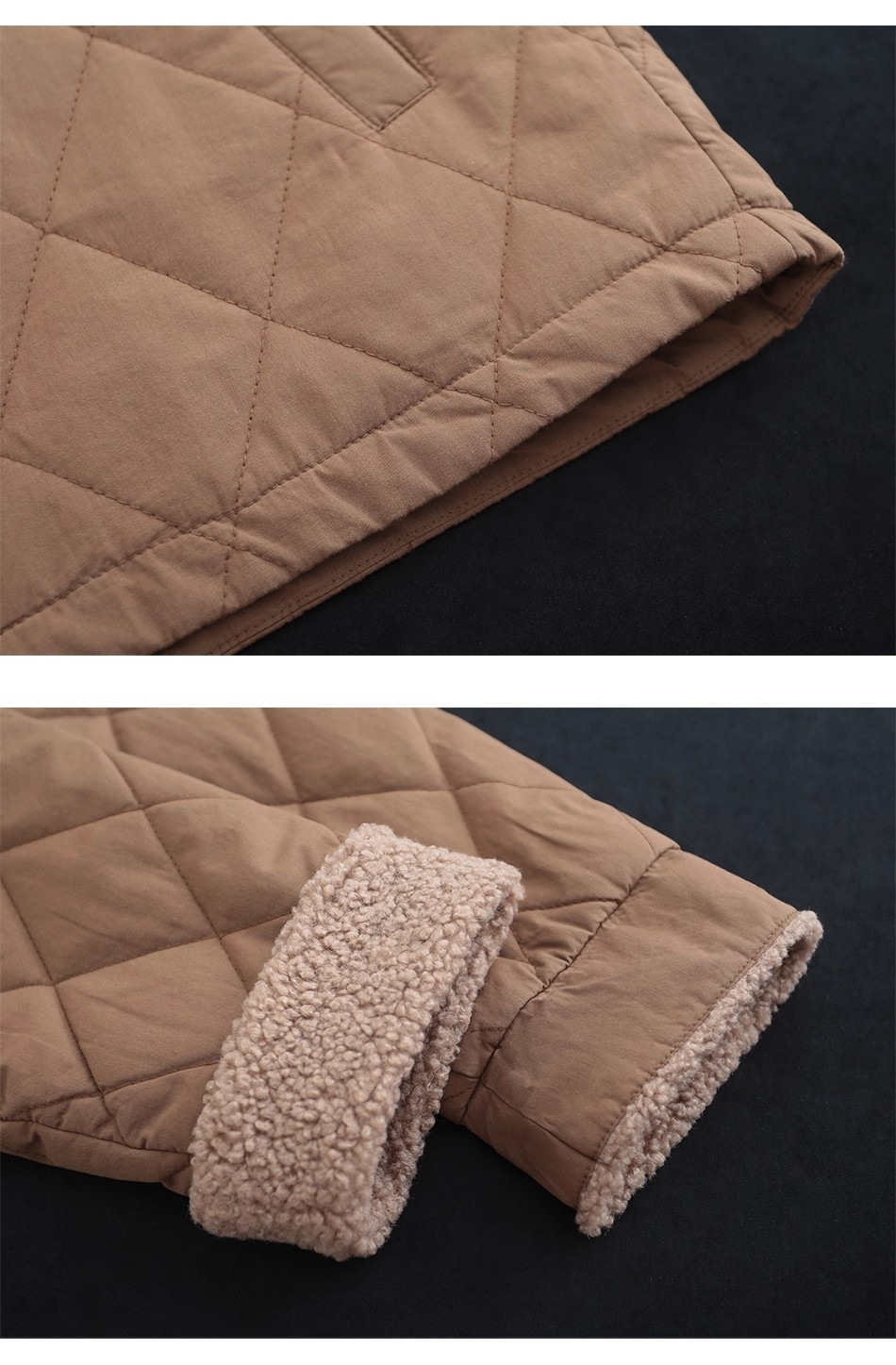 30代ファッション ボア襟付きキルティング中綿ジャケット