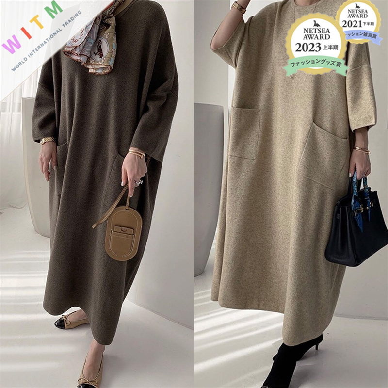 30代ファッション 厚手ニットワンピース 体型カバー ロング丈 レディース