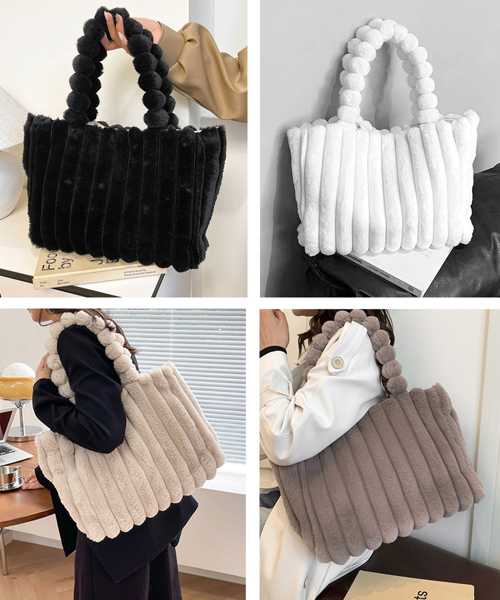 30代ファッション ふわふわ縦ライン ファートートバッグ 大容量