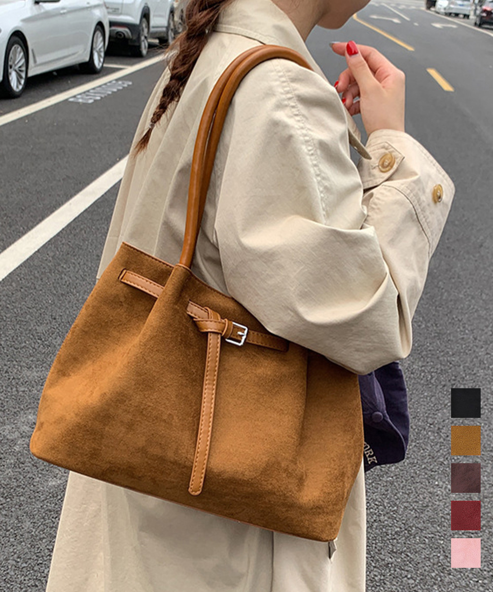 30代ファッション スエード調ベルトデザイン手提げトートバッグ
