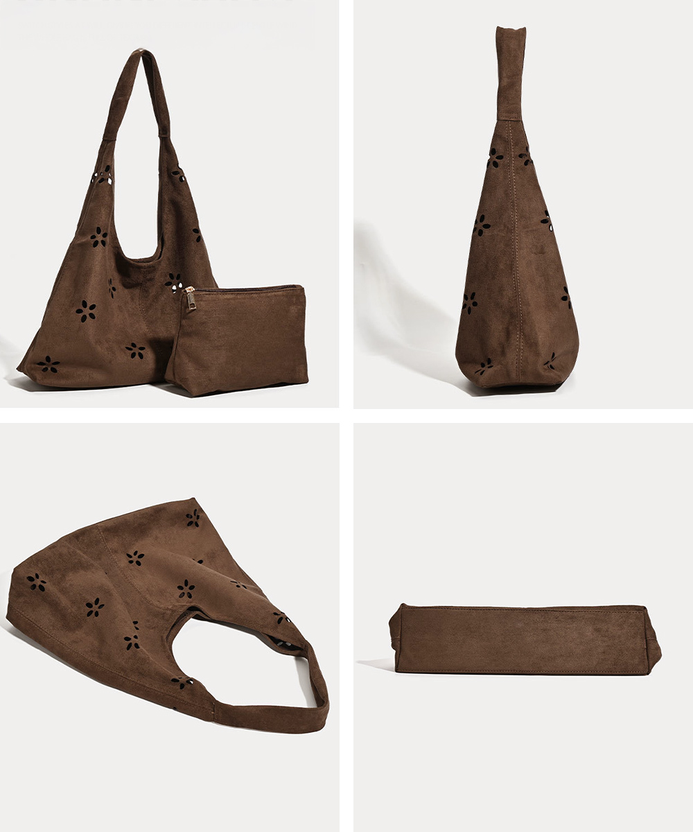 30代ファッション 花柄カットスエード調トートバッグ