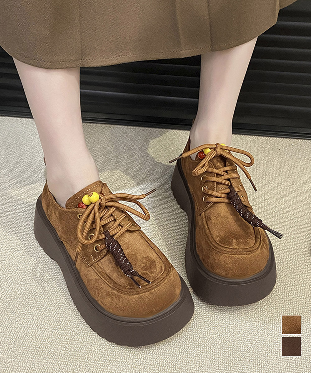 30代ファッション 厚底編み上げローファー 大人可愛い歩きやすい靴