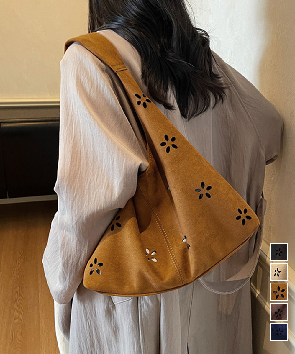 30代ファッション 花柄カットスエード調トートバッグ