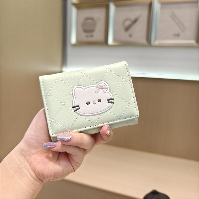 三つ折り 財布 キャラクター刺繍 菱格子三つ折り財布