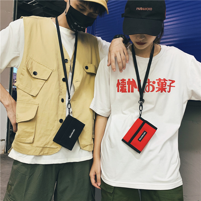 三つ折り 財布 シンプルネックストラップ三つ折り財布