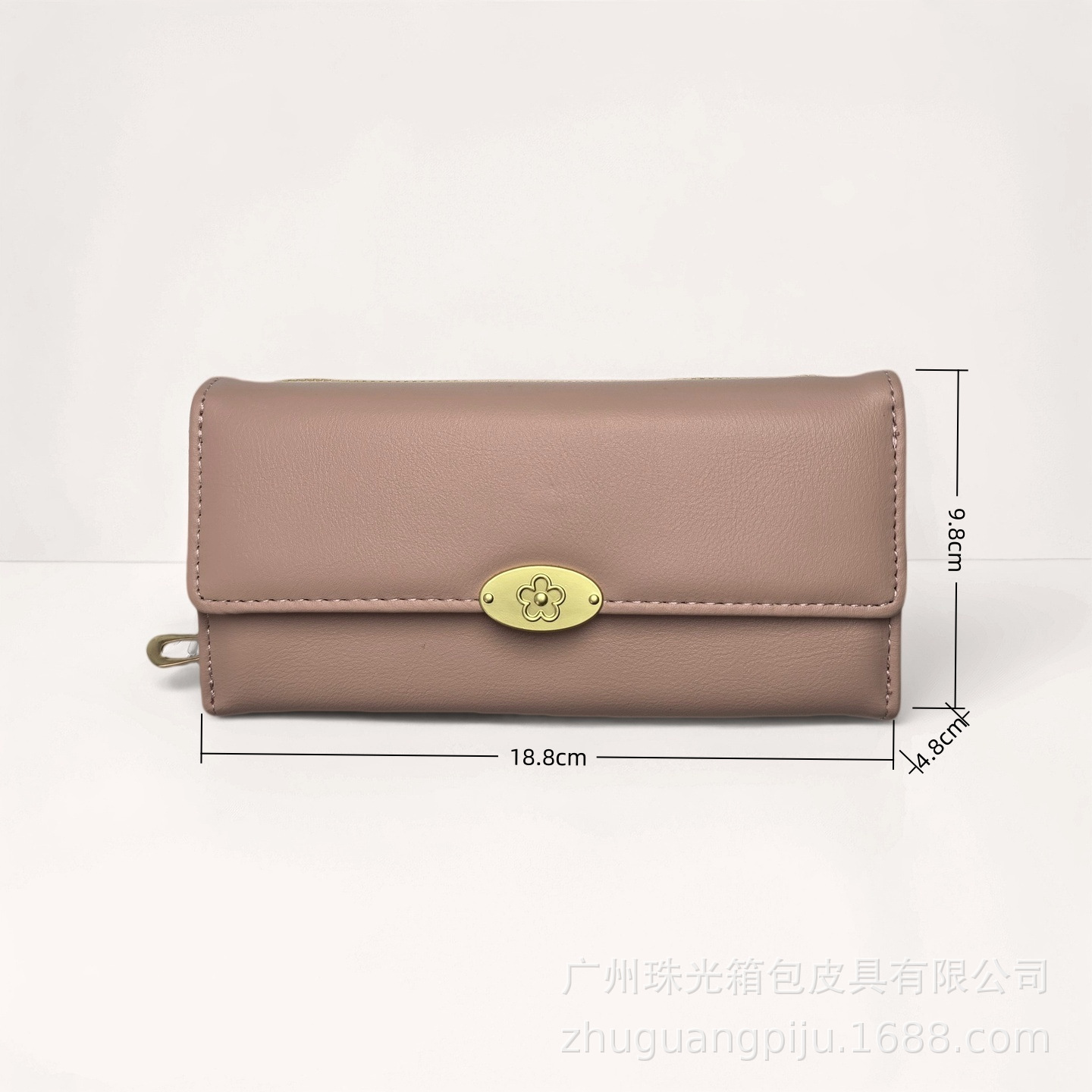 三つ折り 財布 花飾り金具付き 三つ折り長財布