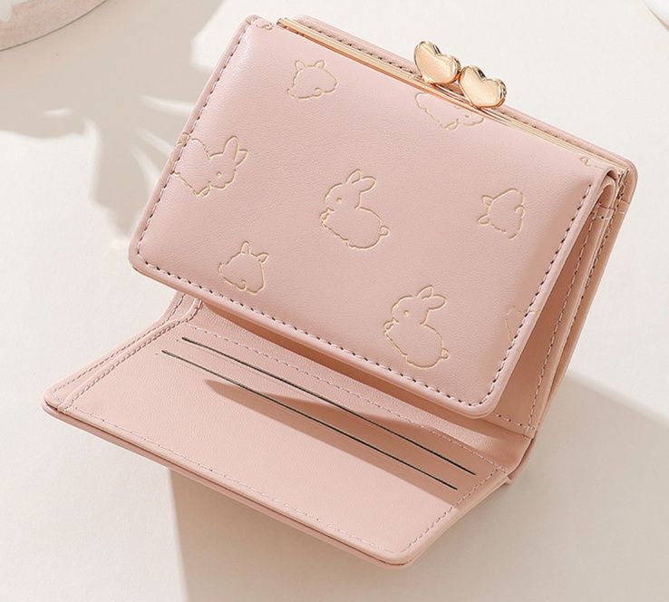 三つ折り 財布 がま口 うさぎ柄のハートがま口財布