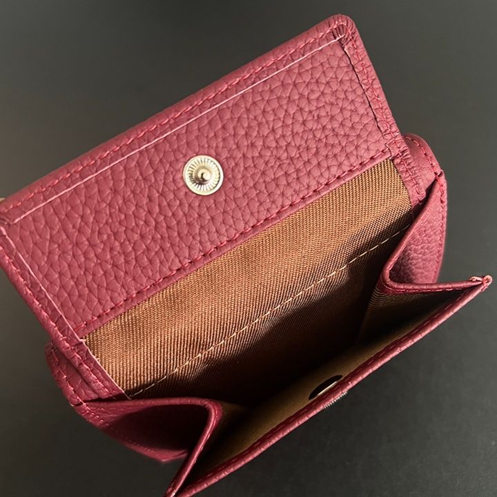 三つ折り 財布 型押し牛革 三つ折りがま口財布