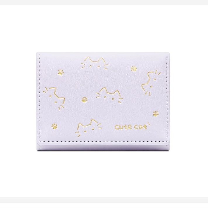 三つ折り 財布 猫と肉球刺繍デザイン三つ折り財布