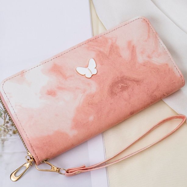 三つ折り 蝶々モチーフ雲柄長財布