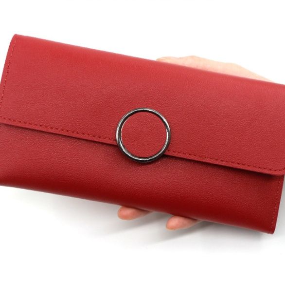 三つ折り 財布 円形金具付き上質合成皮革三つ折り長財布