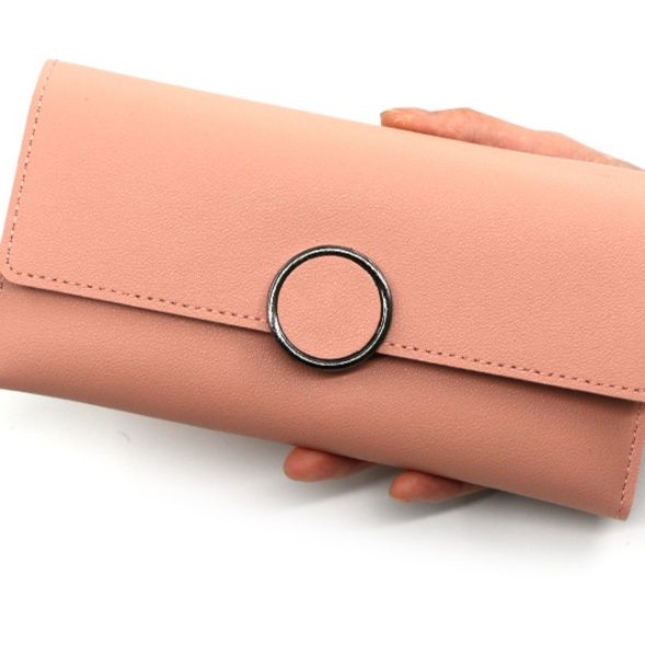 三つ折り 財布 円形金具付き上質合成皮革三つ折り長財布