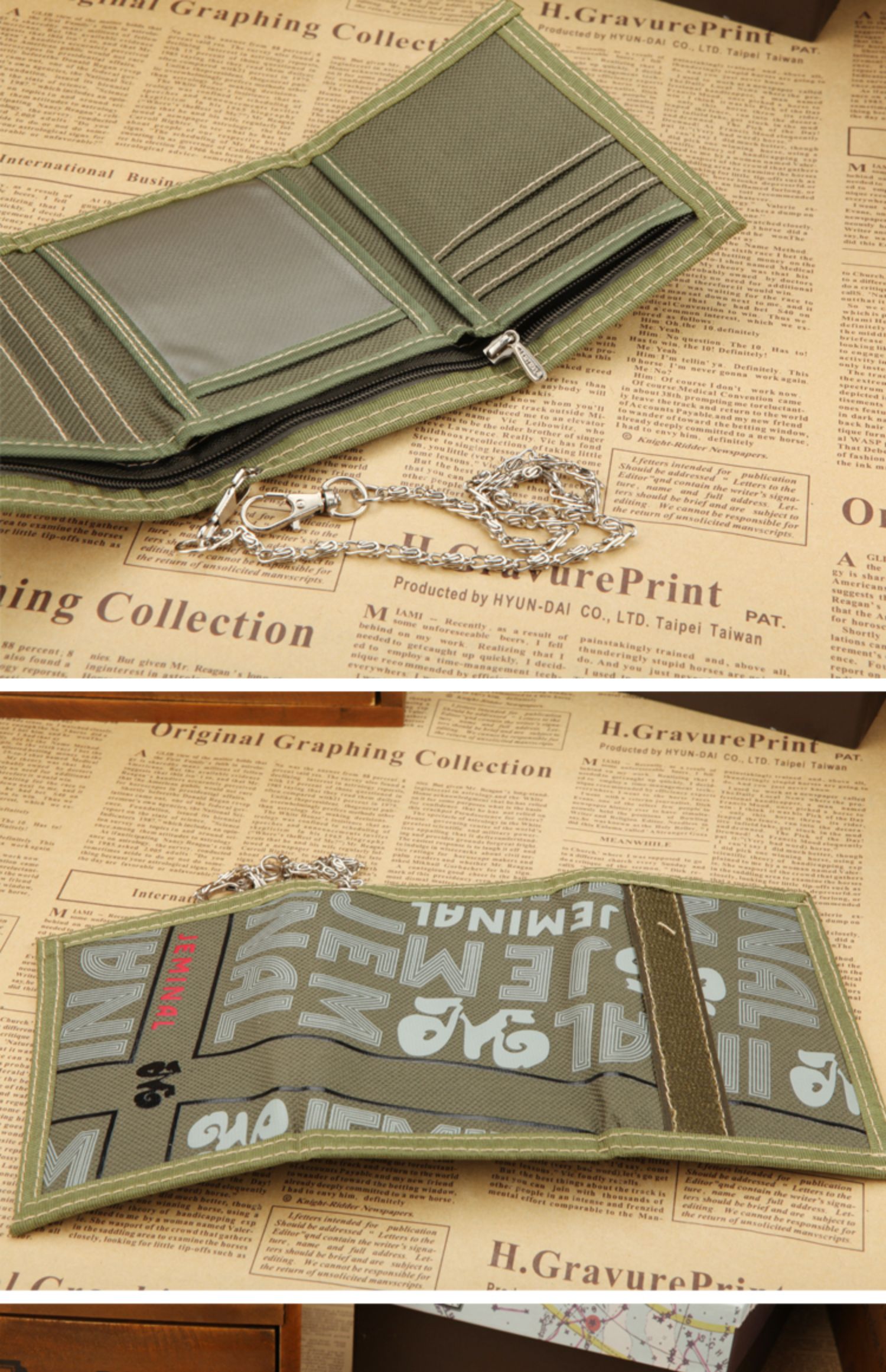 三つ折り 財布 デニム風プリント柄コンパクト三つ折り財布