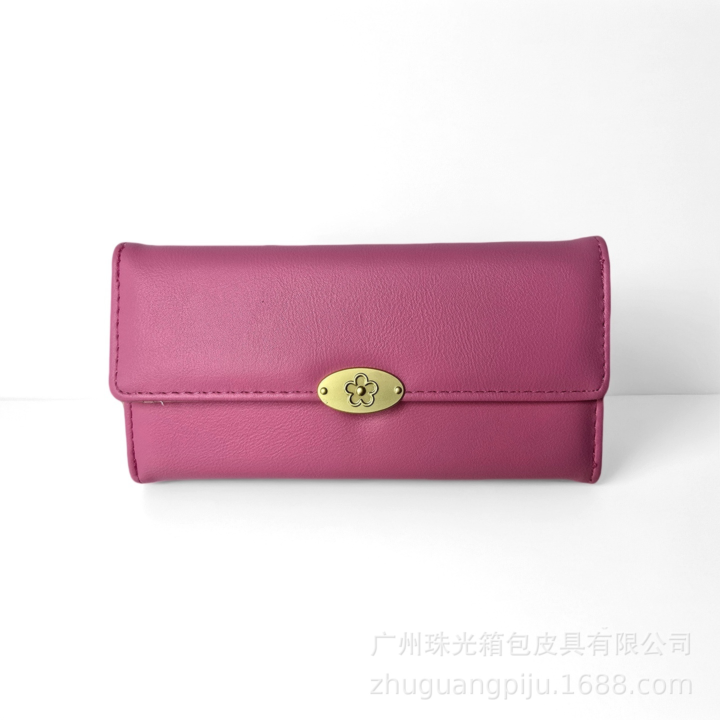 三つ折り 財布 花飾り金具付き 三つ折り長財布