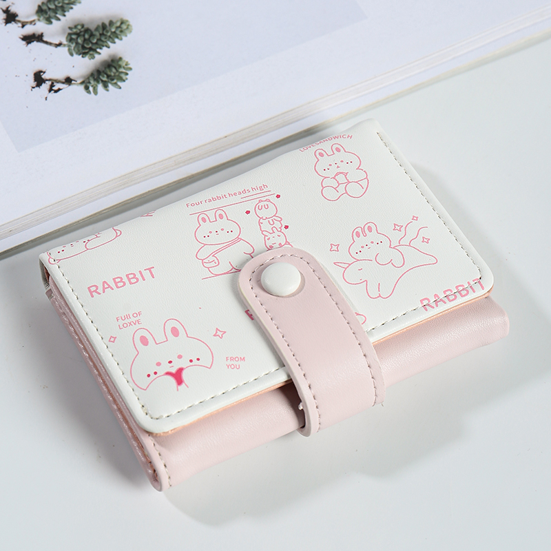 三つ折り 財布 コンパクト 動物イラスト ボタン留め薄型財布