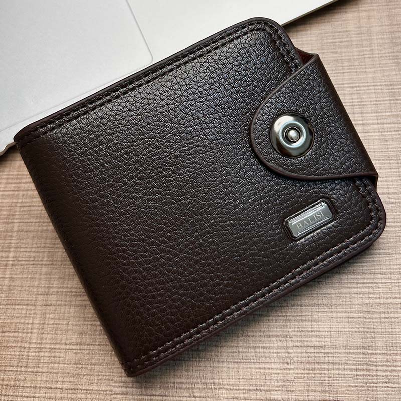 三つ折り 財布 上質レザー留め具付きミニ財布