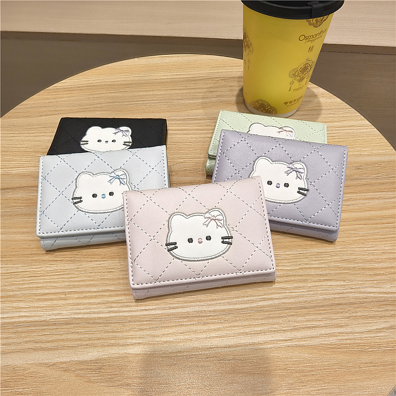 三つ折り 財布 キャラクター刺繍 菱格子三つ折り財布