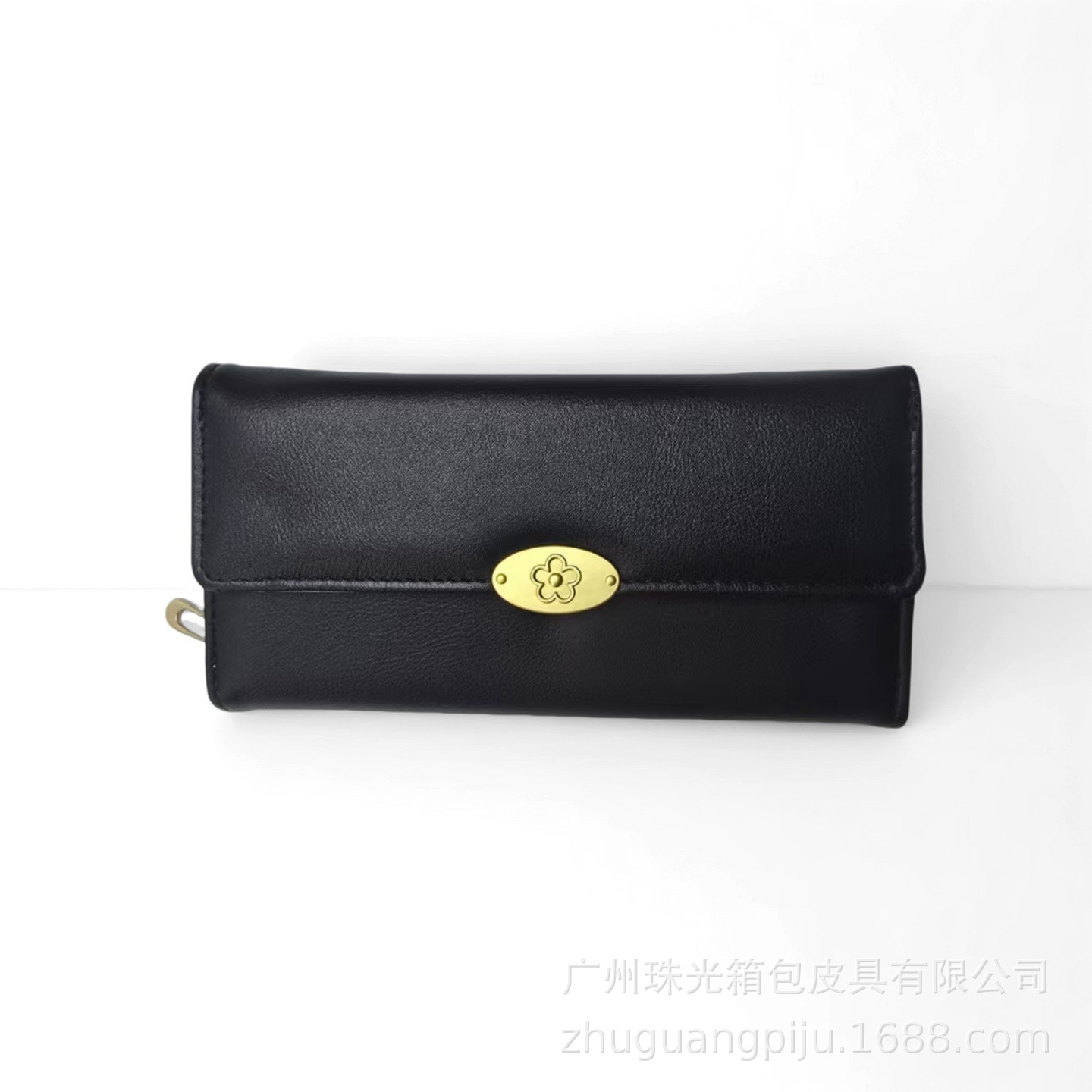 三つ折り 財布 花飾り金具付き 三つ折り長財布