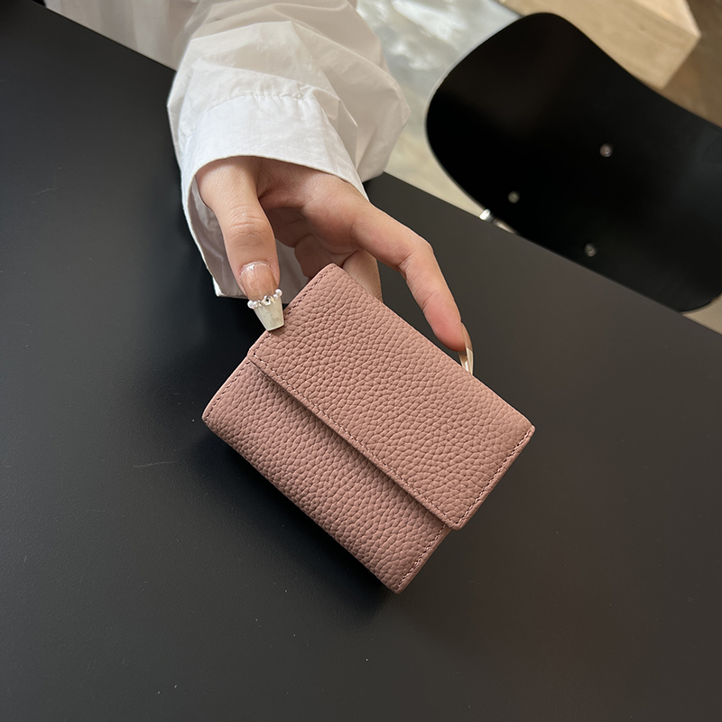 三つ折り 財布 型押し牛革 三つ折りがま口財布