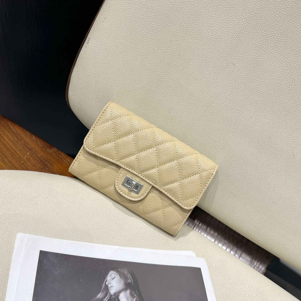 三つ折り 財布 長財布 菱形キルティング三つ折り長財布
