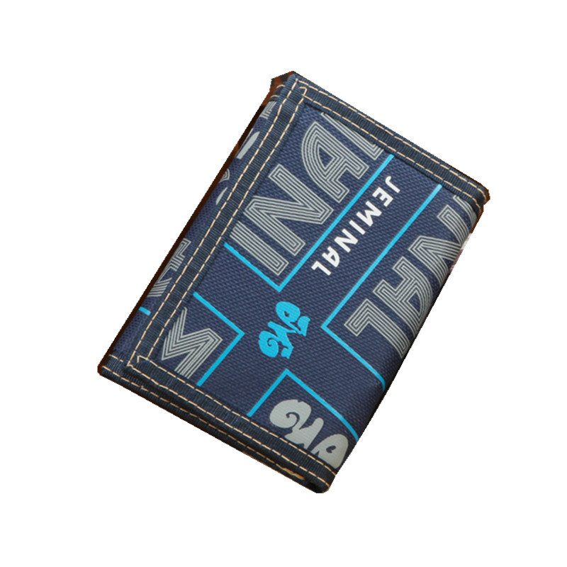 三つ折り 財布 デニム風プリント柄コンパクト三つ折り財布