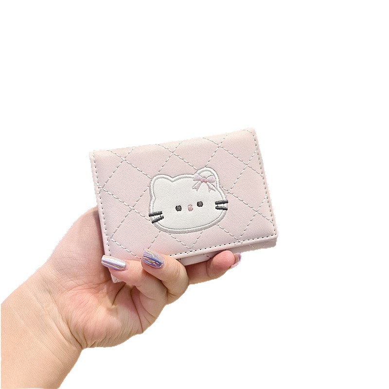三つ折り 財布 キャラクター刺繍 菱格子三つ折り財布