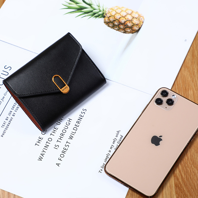 三つ折り 財布 金具付き上質レザー三つ折りミニ財布