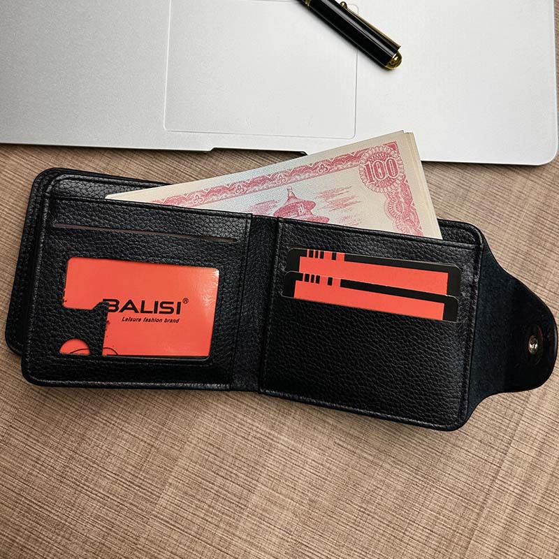 三つ折り 財布 上質レザー留め具付きミニ財布