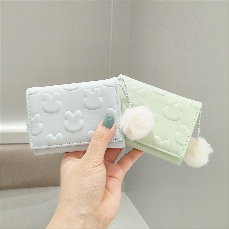 三つ折り 財布 コンパクト うさぎ型押し ミニマル財布