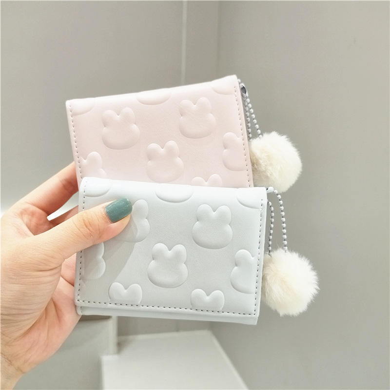 三つ折り 財布 コンパクト うさぎ型押し ミニマル財布