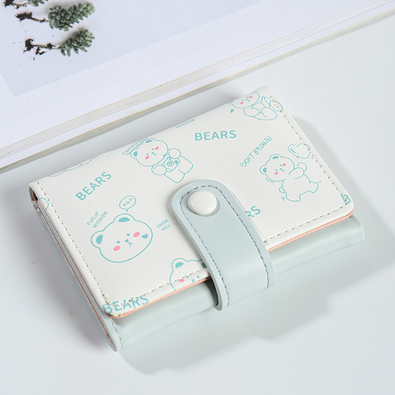 三つ折り 財布 コンパクト 動物イラスト ボタン留め薄型財布