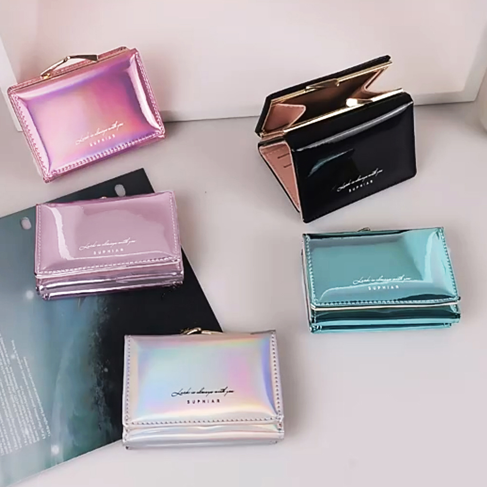 三つ折り 財布 光沢がま口三つ折り財布 コンパクト小銭入れ