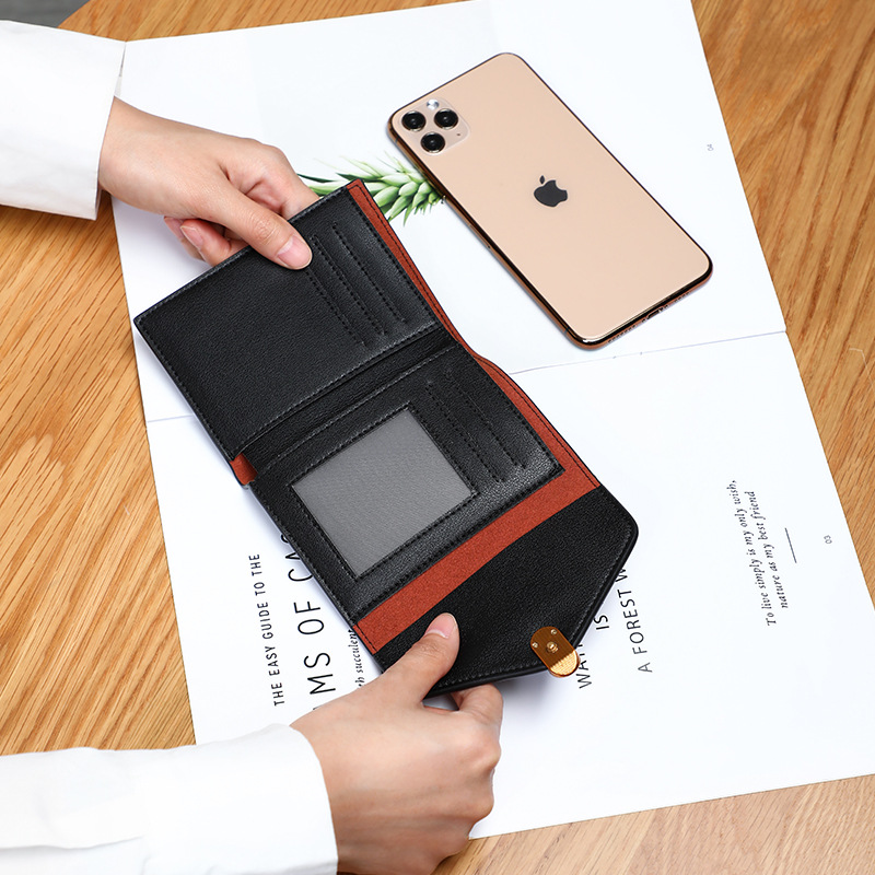 三つ折り 財布 金具付き上質レザー三つ折りミニ財布