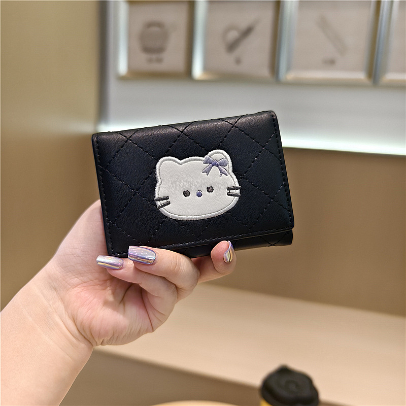 三つ折り 財布 キャラクター刺繍 菱格子三つ折り財布