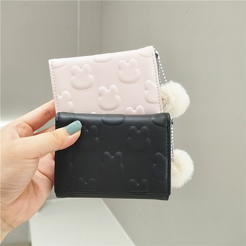 三つ折り 財布 コンパクト うさぎ型押し ミニマル財布