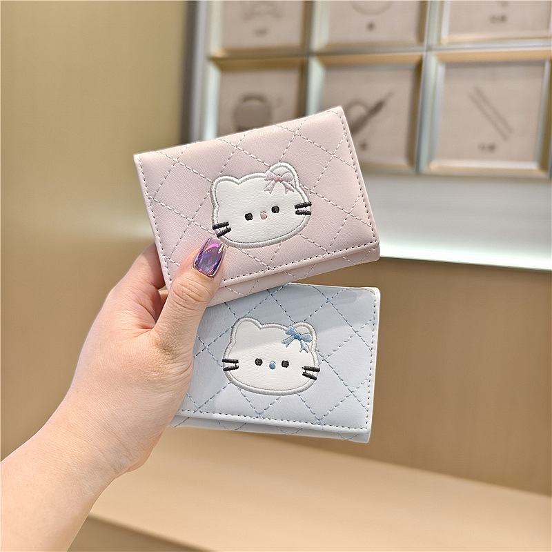 三つ折り 財布 キャラクター刺繍 菱格子三つ折り財布