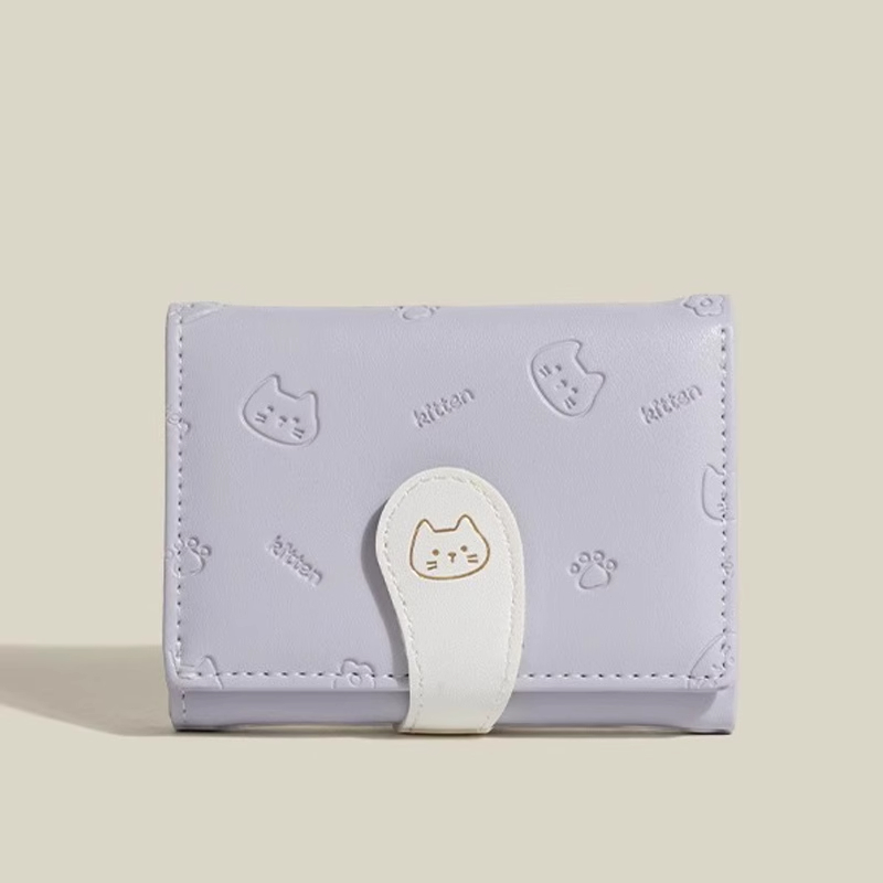 三つ折り 財布 コンパクト ねこモチーフ 三つ折りミニ財布
