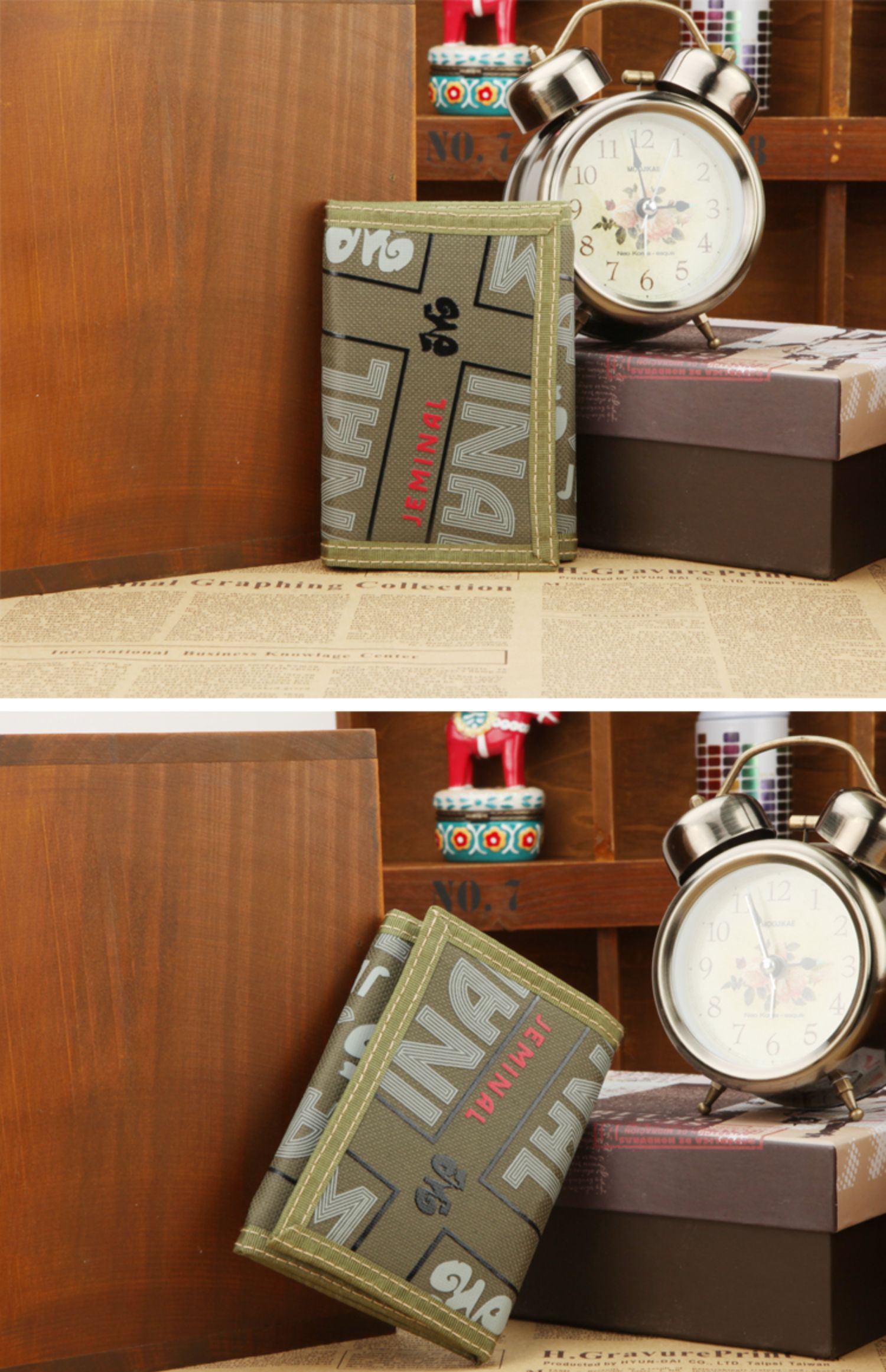 三つ折り 財布 デニム風プリント柄コンパクト三つ折り財布