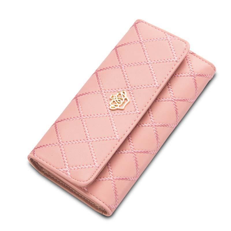 三つ折り 財布 王冠チャーム付きキルティング三つ折り長財布