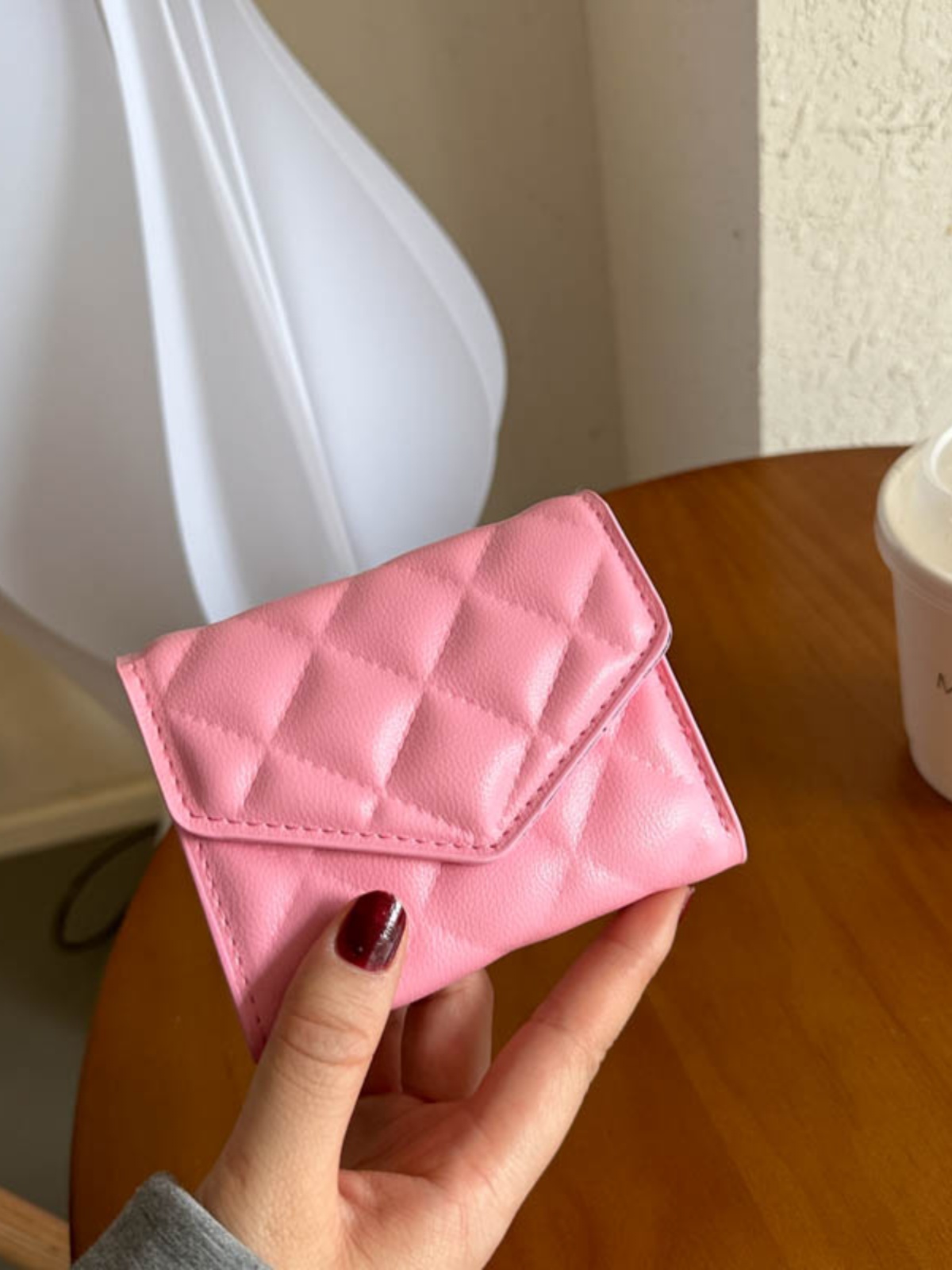三つ折り 財布 コンパクト 菱形キルティング ミニマル財布