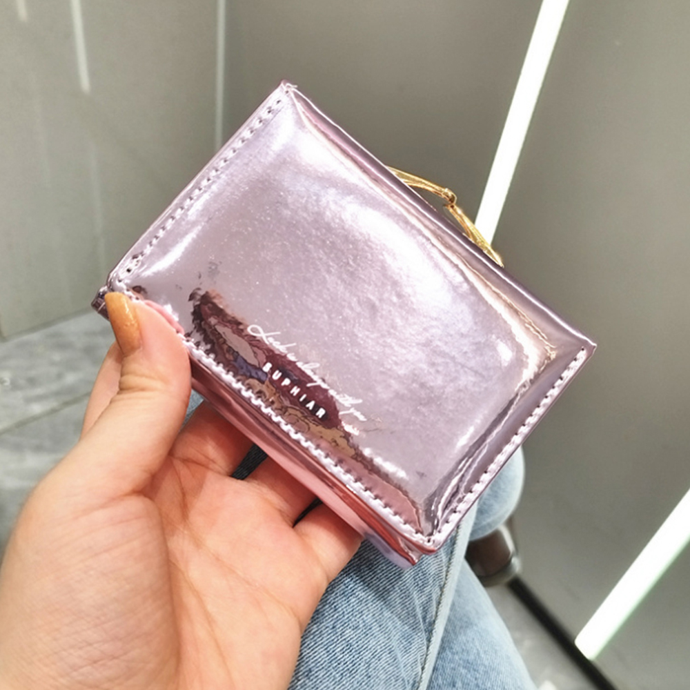 三つ折り 財布 光沢がま口三つ折り財布 コンパクト小銭入れ