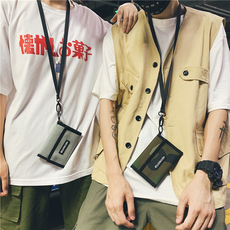 三つ折り 財布 シンプルネックストラップ三つ折り財布
