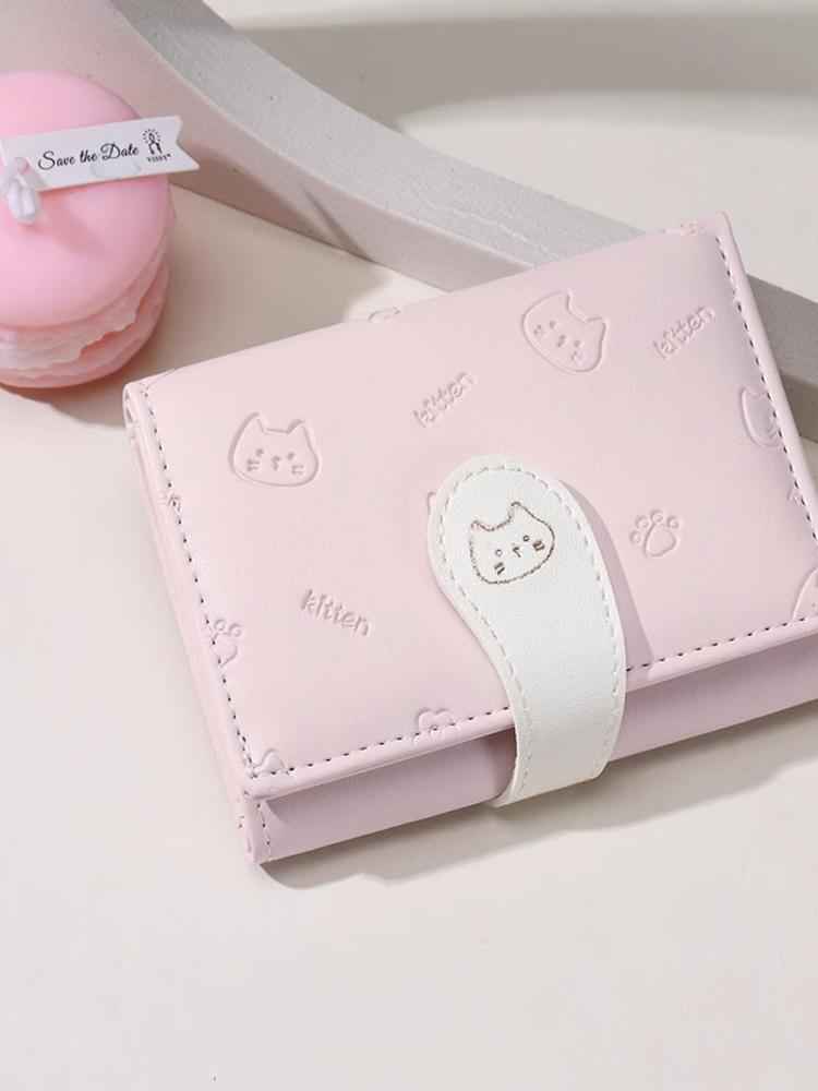 三つ折り 財布 コンパクト ねこモチーフ 三つ折りミニ財布