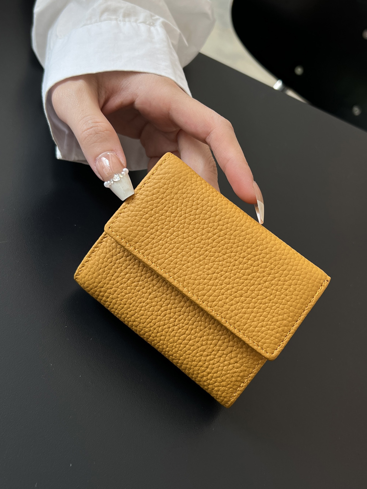 三つ折り 財布 型押し牛革 三つ折りがま口財布