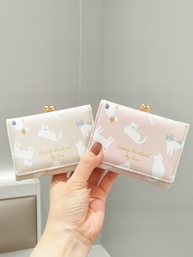 三つ折り財布 がま口 優美な猫柄がま口三つ折り財布